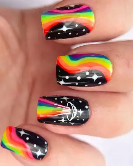 Neon Space Nail Design