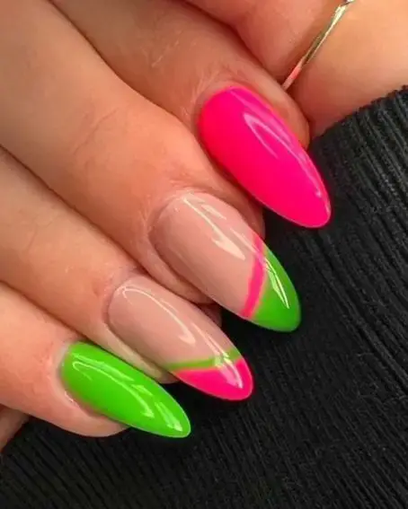 Neon Green and Pink Nail Art