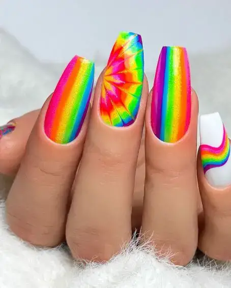 Summer Neon Rainbows Nail Art Design