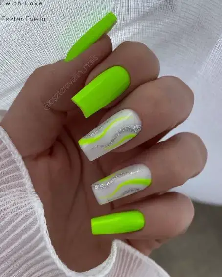 Baby Boomer Milky White Neon Nail Design