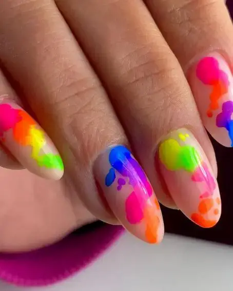 Neon Smoke Nail Art Design