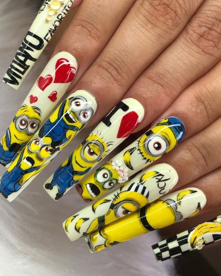 Colorful Minion Nails Art