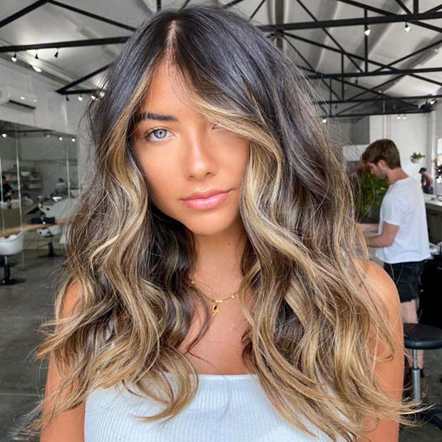 Dark Hair with Warm Blonde Highlights