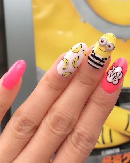 Minions Nails with The Pinkish Hues