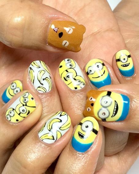 Yellow and White Minion Manicure