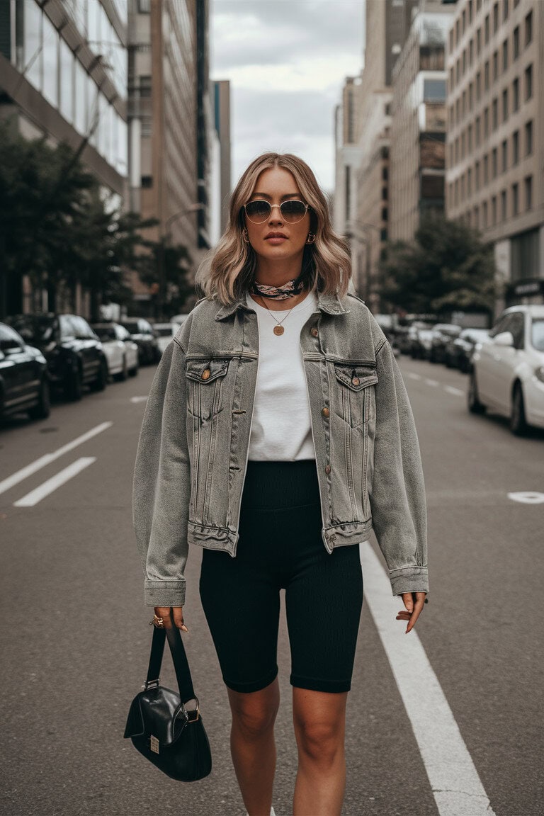 Denim Jacket and Biker Shorts