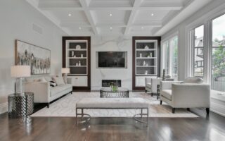 white wooden coffee table near white sofa