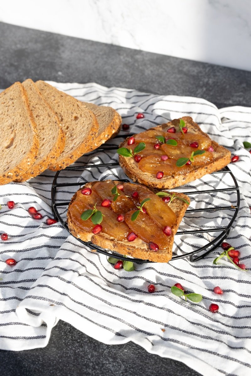 a couple of slices of bread sitting on top of a table