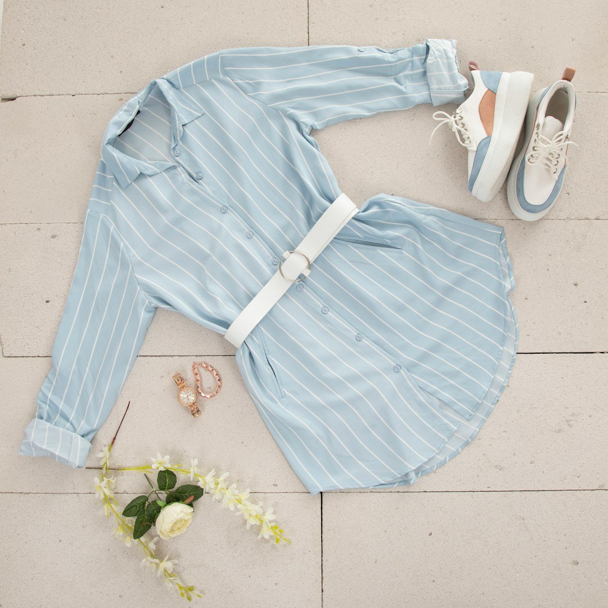 Back-to-School Outfits Inspired by Pinterest Aesthetic Trends blue and white striped long sleeve shirt
