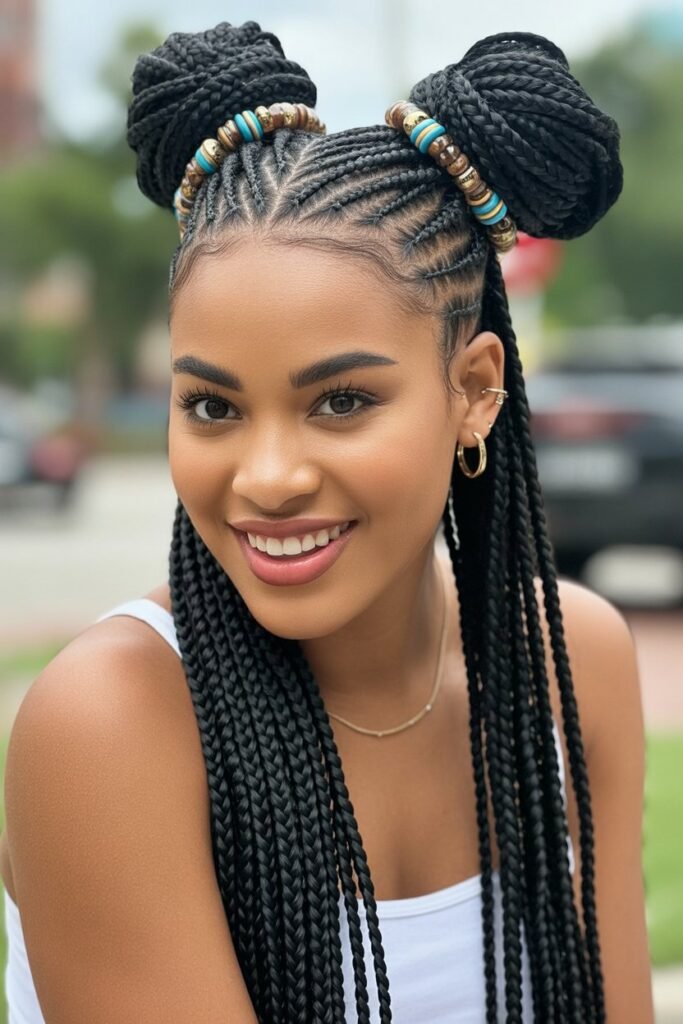double braids into bun